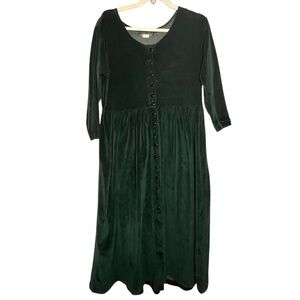 Vintage Laura & Kiran 100% Cotton Velvet Midi Dress Duster Forest Green Sm/Med